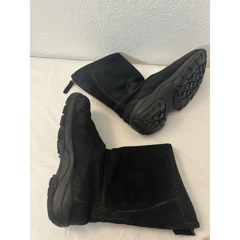 Lands End Womens Size 7B Black Suede All Weather Zip Boots Lined Back Zip‎ 87906